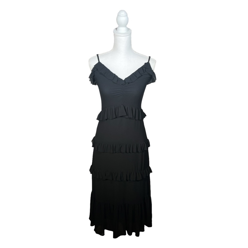 Michael Kors Ruffle Tiered Sleeveless Dress in Black